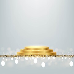 Wall Mural - golden award round podium with shiny glitter and sparkles isolated on light background. vector reali