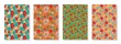 Vintage floral patterns set. Psychedelic or hippie style backgrounds. Abstract flowers and groovy colors