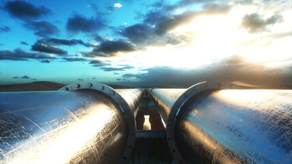 pipeline transportation oil, natural gas or water in metal pipe. oil concept. 3d rendering.