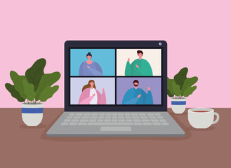 Wall Mural - People on laptop in video conference design, Call online chat and webcam theme Vector illustration