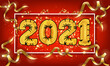 Golden New Year 2021 With Burst Glitter on Red Colour Background vector - Happy New Year 2021 Golden background with Burst glitter eps – Happy New Year 2021 Golden text Background vector illustration