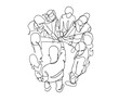 Top view continuous line drawing of young business group holding hand together. Business teamwork concept - single line drawing vector. continuous line drawing of team holding hands together. Vector.