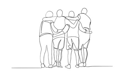 Wall Mural - A group of men and women standing together have their friendship one line drawing. Single continuous line drawing about group of men and woman from multi ethnic standing together to show their unity.