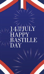 Sticker - bastille day celebration card with france flag and fireworks