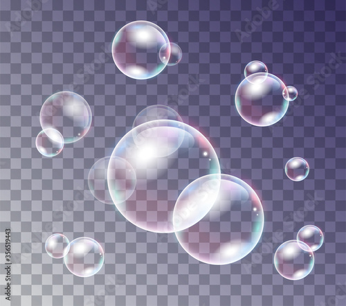 Cuadros en Lienzo Iridescent water or soap bubbles of assorted sizes for design elements, colored