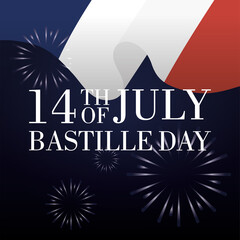 Canvas Print - bastille day celebration card with france flag and fireworks