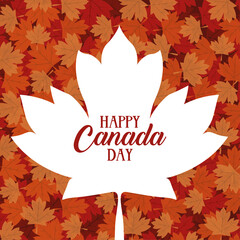 Sticker - canada day celebration card with maple leafs foliage