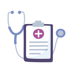 Sticker - telemedicine, stethoscope and clipboard report medical treatment and online healthcare services