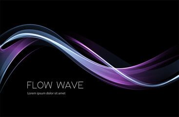 Wall Mural - Abstract shiny color blue wave design element on dark background.