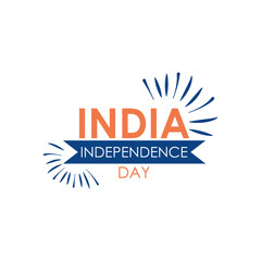 Poster - Lettering design of india independence day with decorative ribbon and bursts, flat style