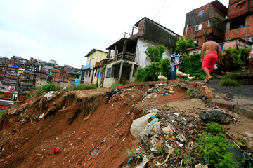 Wall Mural - salvador, bahia / brazil - january 6, 2016: hillside landslide area in the community of Marotinho neighborhood in the city of Salvador. 
