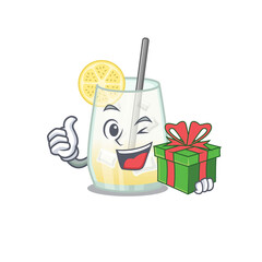 Canvas Print - joyful tom collins cocktail cartoon character with a big gift box