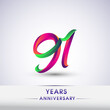 © Vectorideas - 91st anniversary celebration logotype green and red colored. ten years birthday logo on white background.