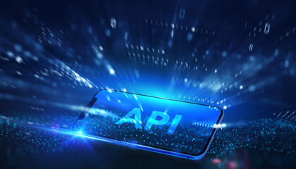 API - Application Programming Interface. Software development tool. Business, modern technology, internet and networking concept. 3D illustration.