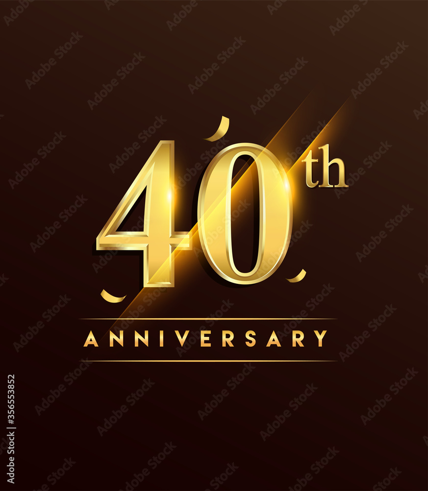 40th anniversary glowing logotype with confetti golden colored isolated ...