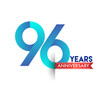 96th Anniversary celebration logotype blue colored with red ribbon, isolated on white background.