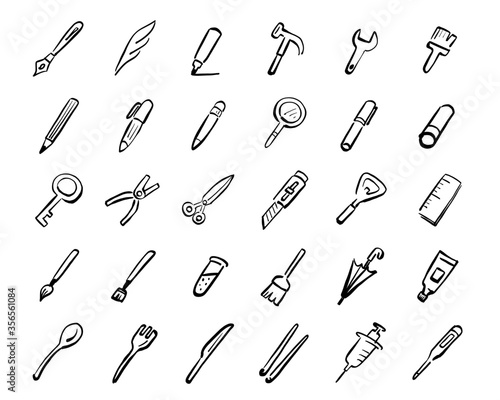 筆記用具 工具 文房具 食器 注射器などの手書きアイコン Stock ベクター Adobe Stock 筆記用具 工具 文房具 食器 注射器などの手書きアイコン Stock ベクター Adobe Stock