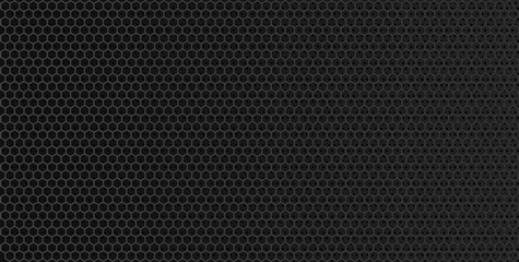 Black metal texture steel background.Black hexagon grid background.