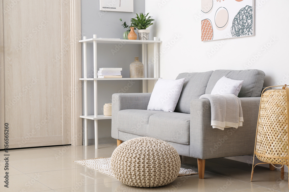 Interior of modern room with shelf unit
