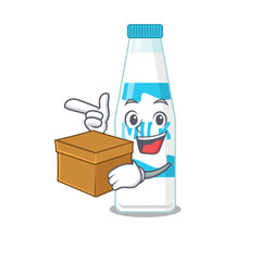 Poster - A cheerful bottle of milk cartoon design concept having a box