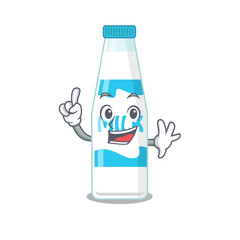 Wall Mural - Bottle of milk caricature design style with one finger gesture