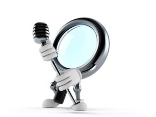 Canvas Print - Magnifying glass character singing into microphone