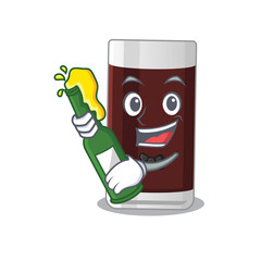 Sticker - caricature design concept of glass of chocolate cheers with bottle of beer