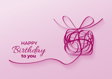A Gift For Your Happy Birthday. Vector Scrawl Of Female Box Made Made With Purple Wire On Pink Background