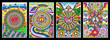 1960s Hippie Style Background Set, Psychedelic Art, Abstract Patterns, Love and Peace Symbols, Hearts, Flowers, Rainbows