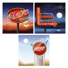 Wall Mural - set of retro signboard