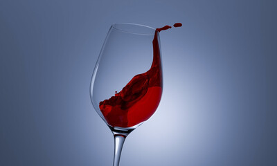 Red wine in clear glass. Shake the wine in a glass Bounce off a little The light shines from the back of the glass. 3D Rendering.