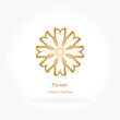 © wewhitelist - Luxury logotype in the shape of a flower for antique boutique. Gold logo, flower. Simple geometric sign. Icons, business, invitations. Volumetric golden big bud. Vintage. Islam, Arabic, Indian. Retro.