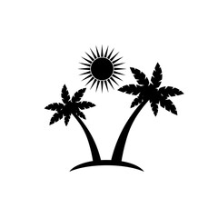 Island with palm trees and sun icon isolated on white background