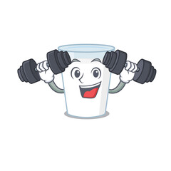 Canvas Print - Glass of milk mascot design feels happy lift up barbells during exercise