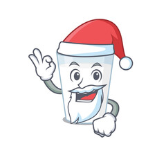 Wall Mural - cartoon character of glass of milk Santa having cute ok finger