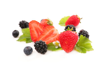 Wall Mural - strawberry and blackberry fruit isolated on white background