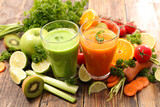 vegetable smoothie, juice in glass and fresh vegetables