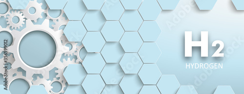 Cuadros en Lienzo Blue Hexagon Structure Gears H2 Hydrogen Header