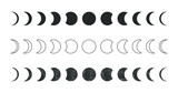 Fototapeta Na ścianę - Moon phases astronomy icon silhouette symbol set. Full moon and crescent sign logo. Vector illustration. Isolated on white background.
