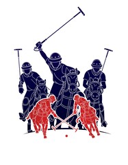 Wall Mural - Group of Horses Polo players action sport cartoon graphic vector.