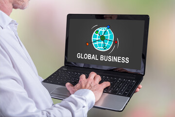 Global business concept on a laptop