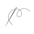 © Moonnoon - Needle and thread silhouette icon vector illustration. Tailor logo with needle symbol and curvy thread isolated on white background. Tailor logo template, fashion icon element, needlework instrument
