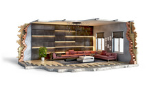 Part Of Living Room Ripped Out From Interior, 3d Illustration