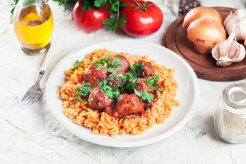 Canvas Print - Meatballs with red rice