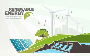 Wall Mural - evolution of renewable energy concept of greening of the world. Vector illustration