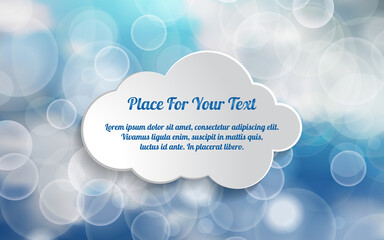 Fototapete - Blue and White Lights Sky Festive background with text box cloud