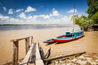 Traditional colorful boats on the Suriname river