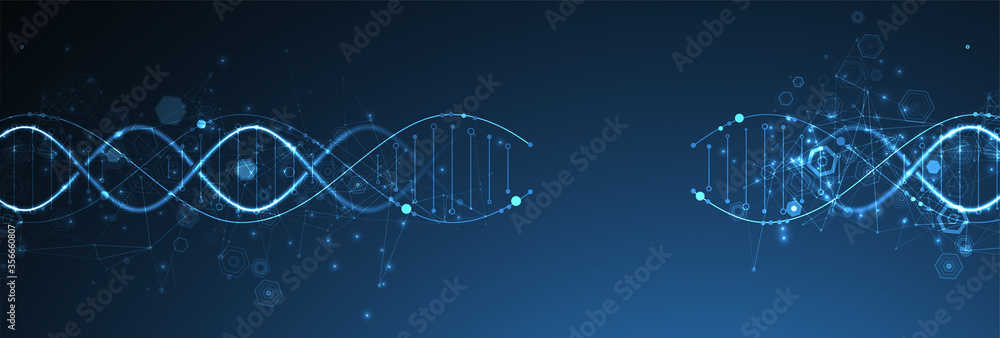 Glowing neon DNA chain. Biotechnology, biochemistry, science, medicine concept. - obrazy, fototapety, plakaty 
