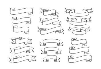 Wall Mural - Set of linear ribbons. Modern flat ribbons of different shapes.