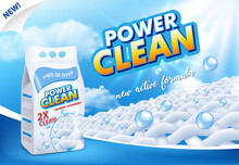 Powder Laundry Detergent Advertising Vector Illustration